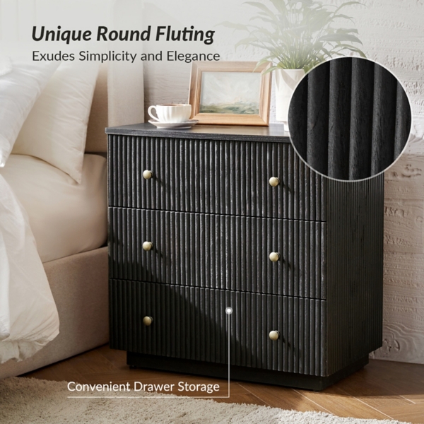 Charcoal 3-Drawer Albert Charging Nightstand