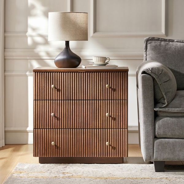 Walnut Brown 3-Drawer Albert Charging Nightstand