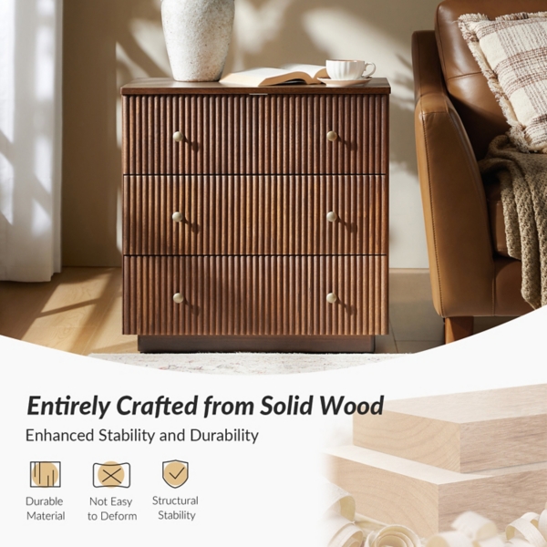 Walnut Brown 3-Drawer Albert Charging Nightstand