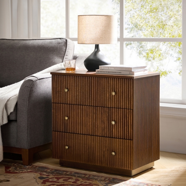 Walnut Brown 3-Drawer Albert Charging Nightstand