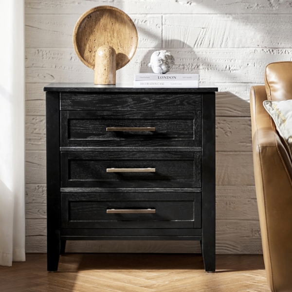 Black Wood 3-Drawer Joachim Charging Nightstand