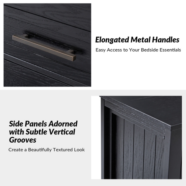 Black Wood 3-Drawer Joachim Charging Nightstand