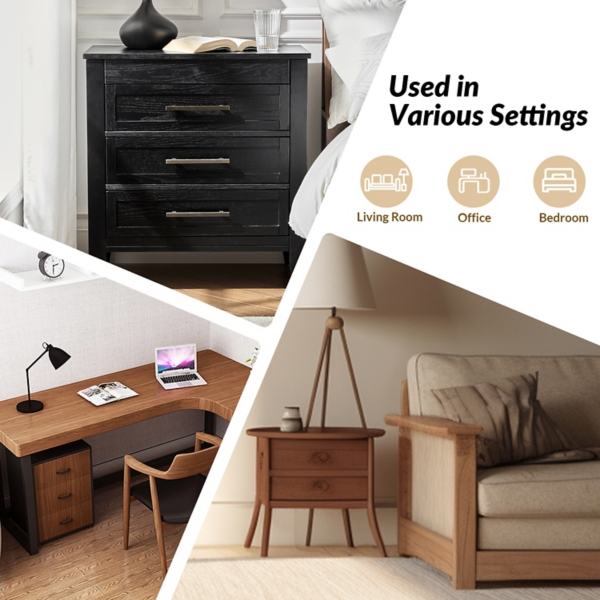 Black Wood 3-Drawer Joachim Charging Nightstand