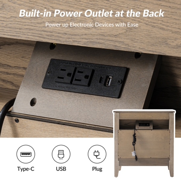 Oak Wood 3-Drawer Joachim Charging Nightstand