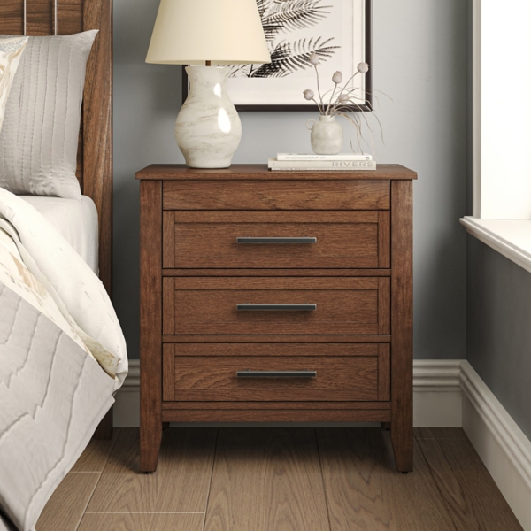 Walnut Wood 3-Drawer Joachim Charging Nightstand