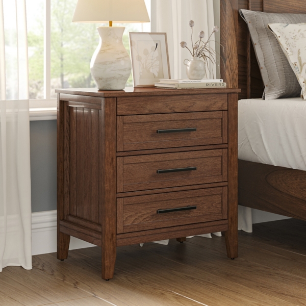 Walnut Wood 3-Drawer Joachim Charging Nightstand