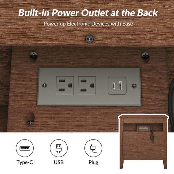 Walnut Wood 3-Drawer Joachim Charging Nightstand