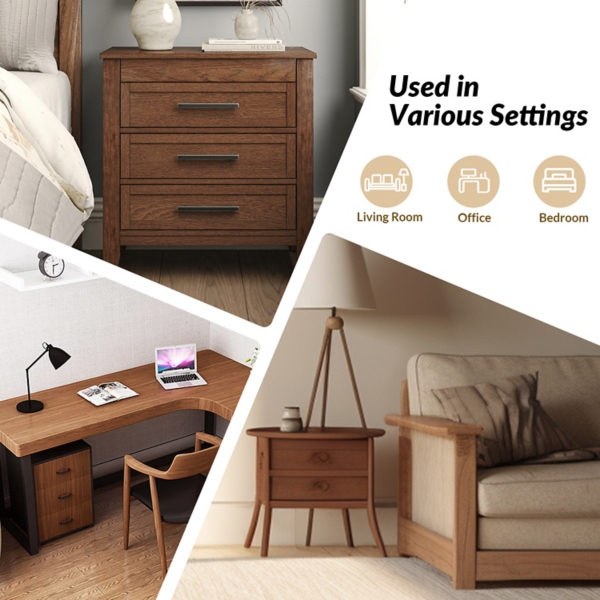 Walnut Wood 3-Drawer Joachim Charging Nightstand