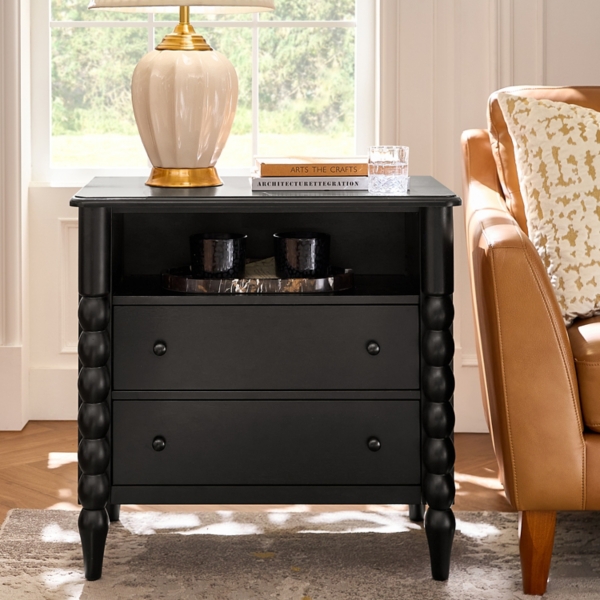 Black Wood 2-Drawer Alex Charging Nightstand