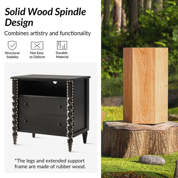 Black Wood 2-Drawer Alex Charging Nightstand