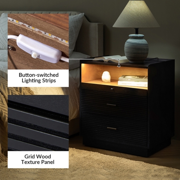 Black Wood Lonenz Charging Nightstand