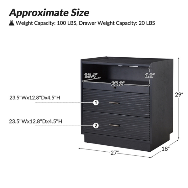 Black Wood Lonenz Charging Nightstand
