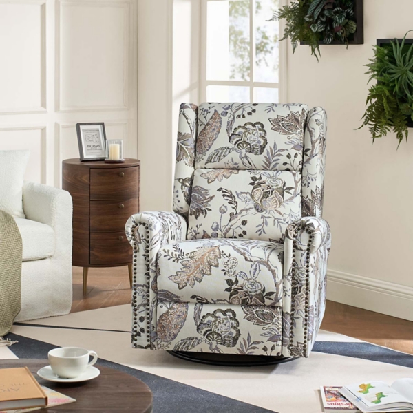 Jacobean Upholstered Harlem Swivel Recliner