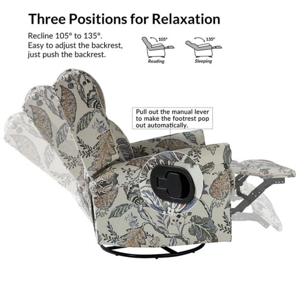 Jacobean Upholstered Harlem Swivel Recliner