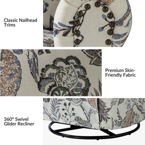 Jacobean Upholstered Harlem Swivel Recliner