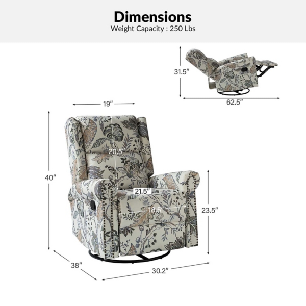 Jacobean Upholstered Harlem Swivel Recliner