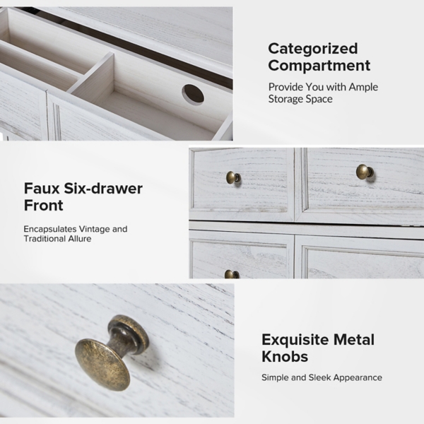 White Hippe 3-Drawer Charging Nightstand