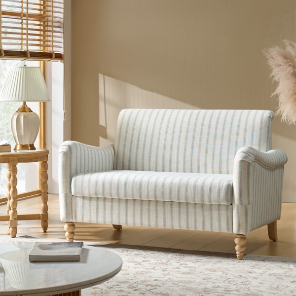 Blue Stripe Upholstered Paulina Loveseat