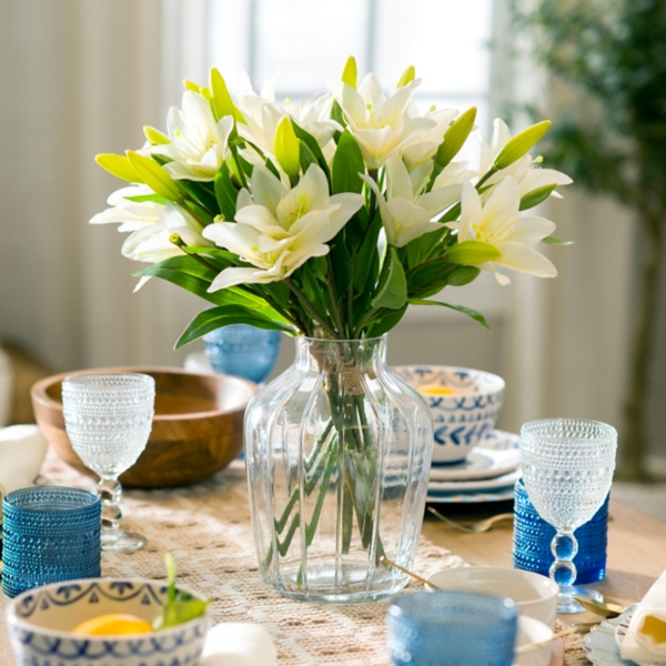 Clear Ribbed Glass Fluted Vase, 9 in.