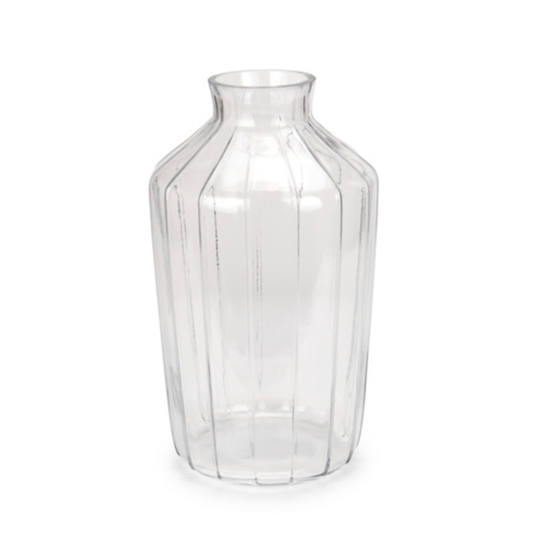 Clear Ribbed Glass Fluted Vase, 14 in.