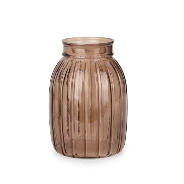 Brown Ribbed Glass Vase, 7 in.