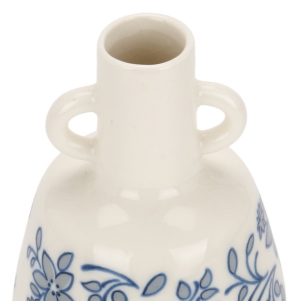 Blue Floral Double Handle Ceramic Vase