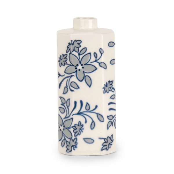 Blue Floral Ceramic Cylinder Vase
