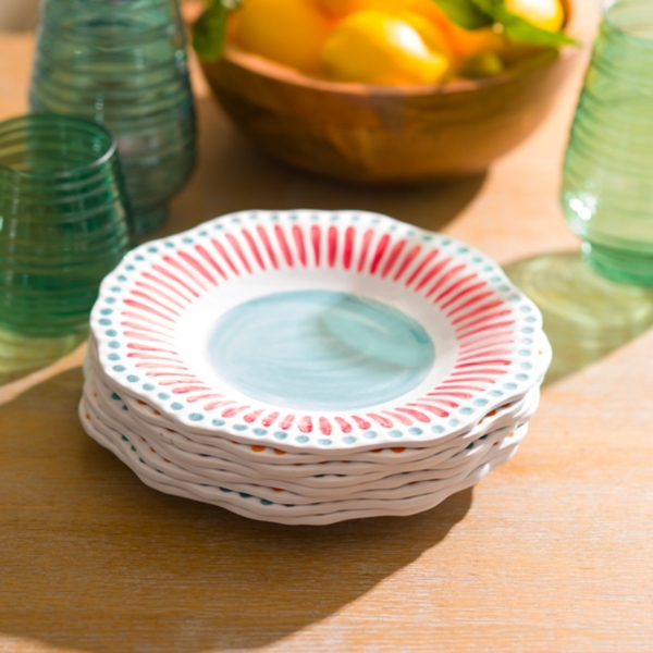 Aqua and Pink Dotted Melamine Salad Plate | Kirklands Home