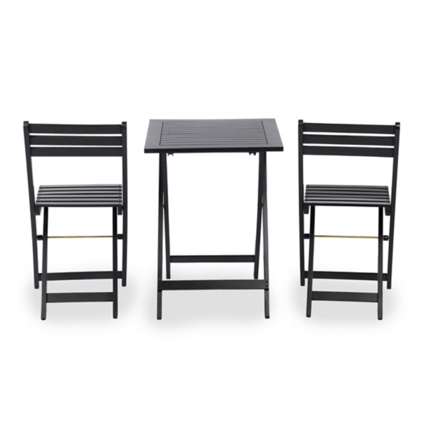 Black Wood 3-pc. Outdoor Bistro Set