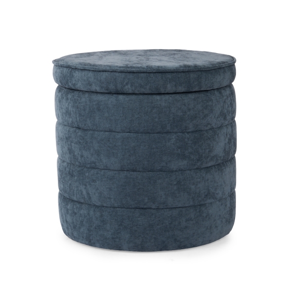 Round Blue Channeled Storage Ottoman