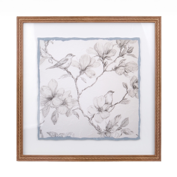 Sketched Floral Birdies Framed Art Print