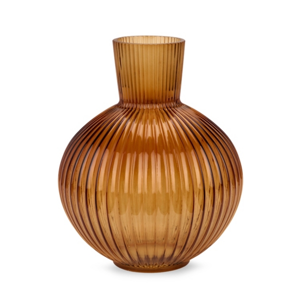 Round Brown Ribbed Glass Vase