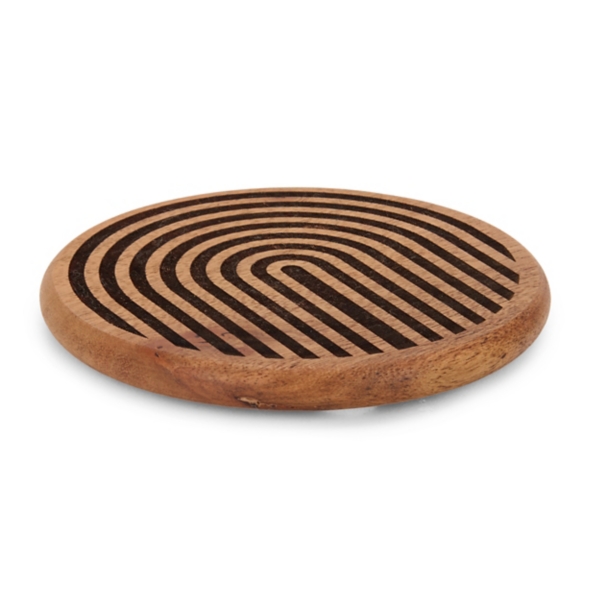 Acacia Wood Carved Line Coasters, Set of 4