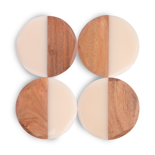 Round Natural and White Coasters, Set of 4