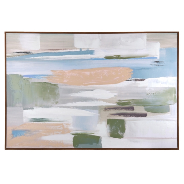 Neutral Green Abstract Framed Canvas Art Print