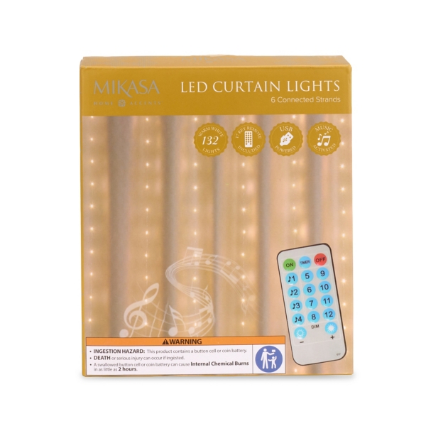White LED 6 Strand Curtain Lights