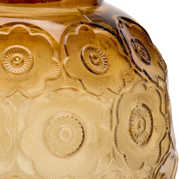 Amber Embossed Floral Glass Vase