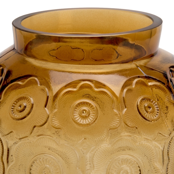 Amber Embossed Floral Glass Vase