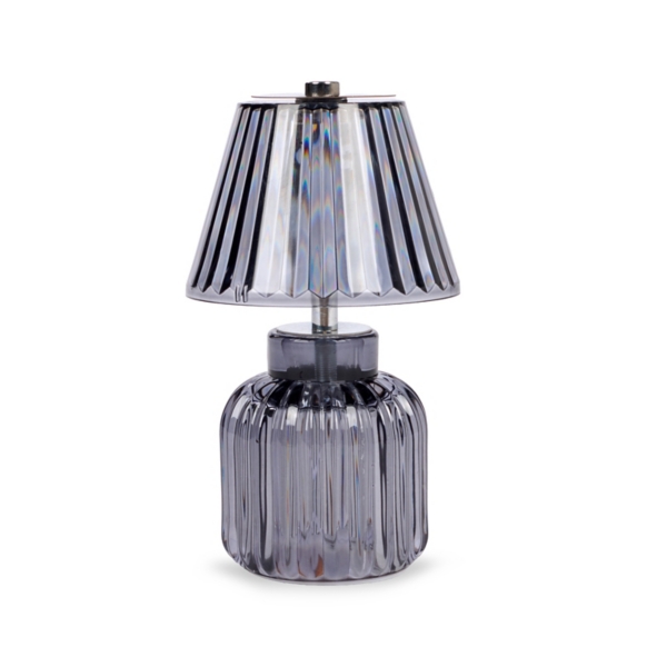 Gray Ribbed Glass LED Table Lamp