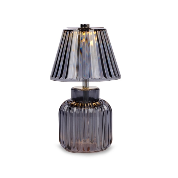 Gray Ribbed Glass LED Table Lamp
