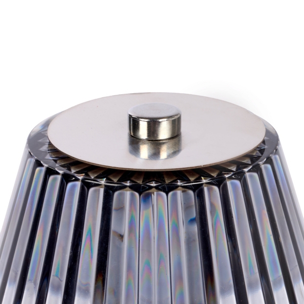 Gray Ribbed Glass LED Table Lamp