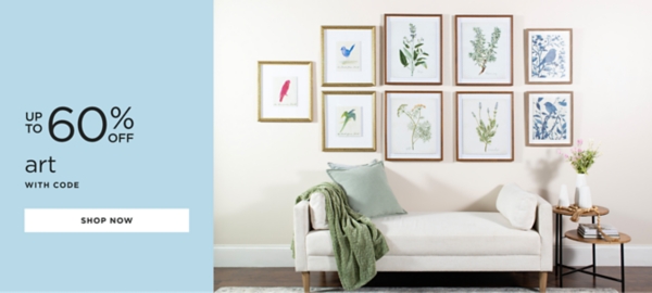 art up to 60% off with code shop now