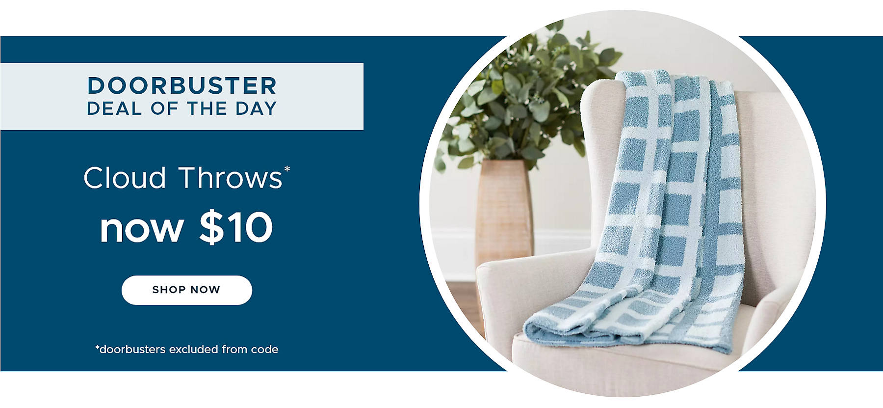 Doorbuster Deal of the Day Cloud Throws* now $10 shop now *doorbusters excluded from code
