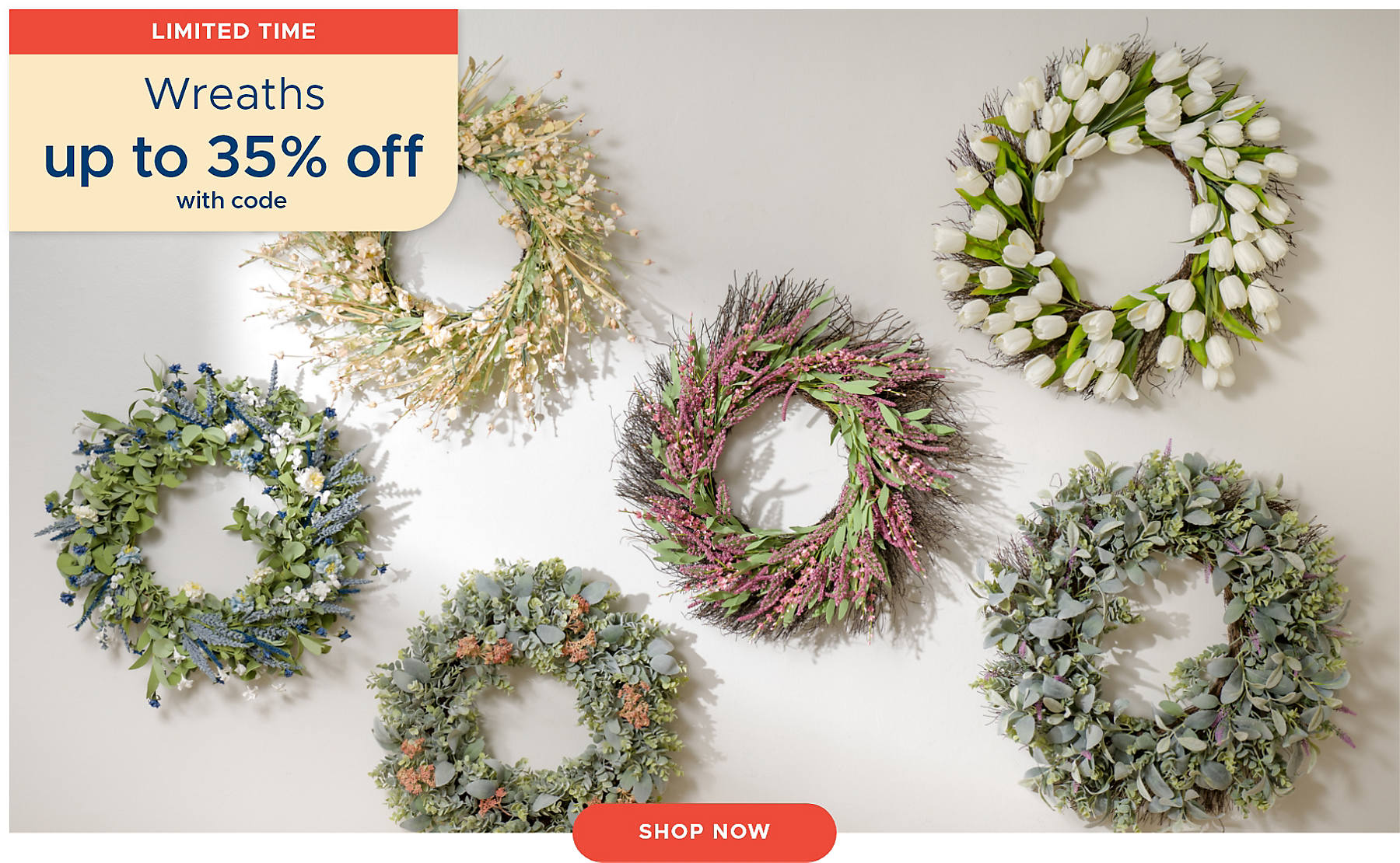 Limited Time Wreaths up to 35% off with code shop now