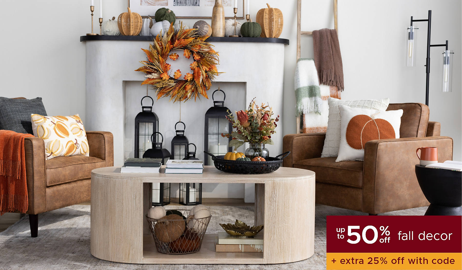 fall decor up to 50% off + extra 25% off with code shop now