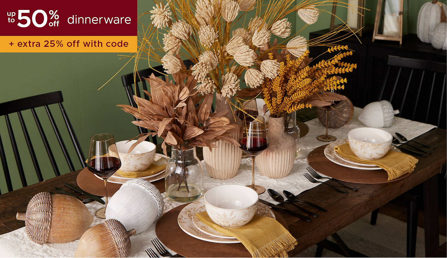 dinnerware up to 50% off + extra 25% off with code shop now